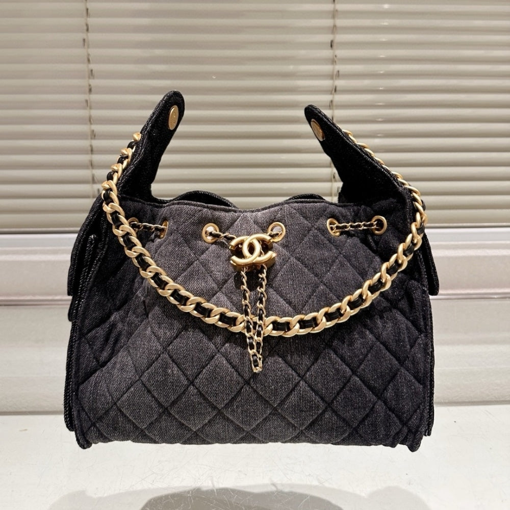 CHANEL 25 SMALL HANDBAG WASHED DENIM BLACK 30CM AS5293 B20520 U0725