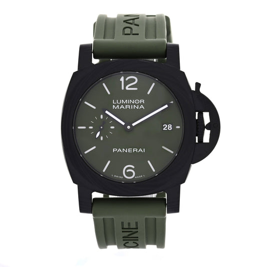 Carbon Rubber 40mm Luminor Quaranta Carbotech Automatic Watch Green PAM01526