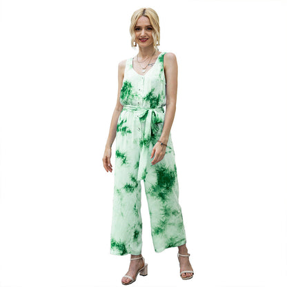 Mono de verano con efecto tie-dye, informal, ajustado a la cintura para mujer