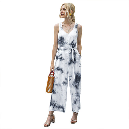 Mono de verano con efecto tie-dye, informal, ajustado a la cintura para mujer