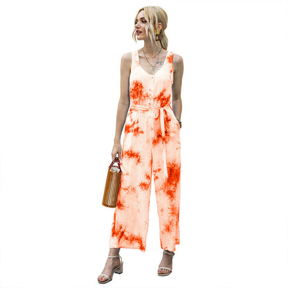 Mono de verano con efecto tie-dye, informal, ajustado a la cintura para mujer