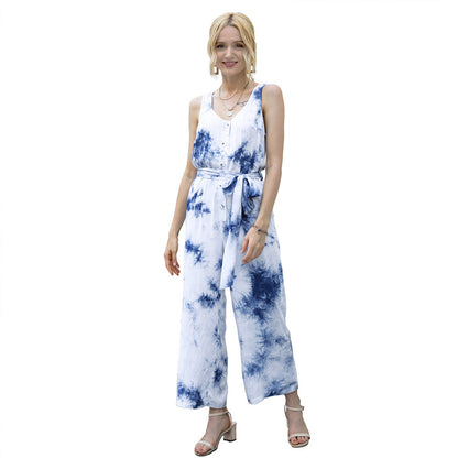 Mono de verano con efecto tie-dye, informal, ajustado a la cintura para mujer