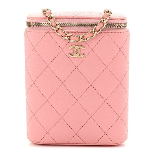 Caviar Quilted Small Vertical Coco Beauty Vanity Case With Chain Light Pink
