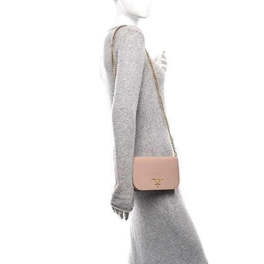 Saffiano Bandoliera Chain Crossbody Bag Cammeo