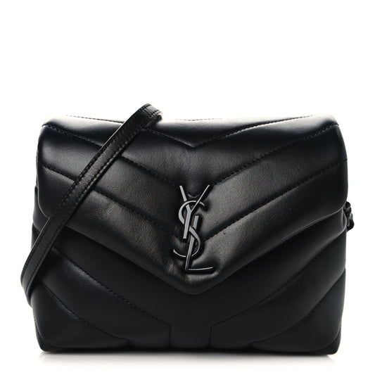 Calfskin Y Quilted Monogram Monochrome Toy Loulou Crossbody Bag Black