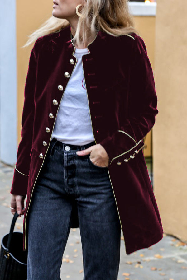 Chaqueta de mujer con múltiples botones y patchwork de terciopelo cálido