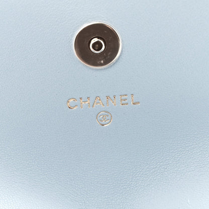 Lambskin Quilted Chain Around Coin Purse With Chain Light Blue