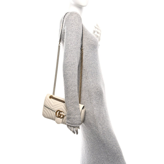 Calfskin Matelasse Small GG Marmont Shoulder Bag White