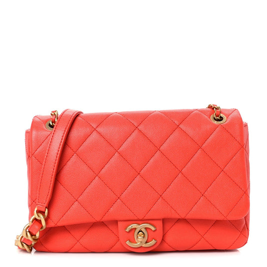 Caviar Quilted CC Melody Single Flap Orange