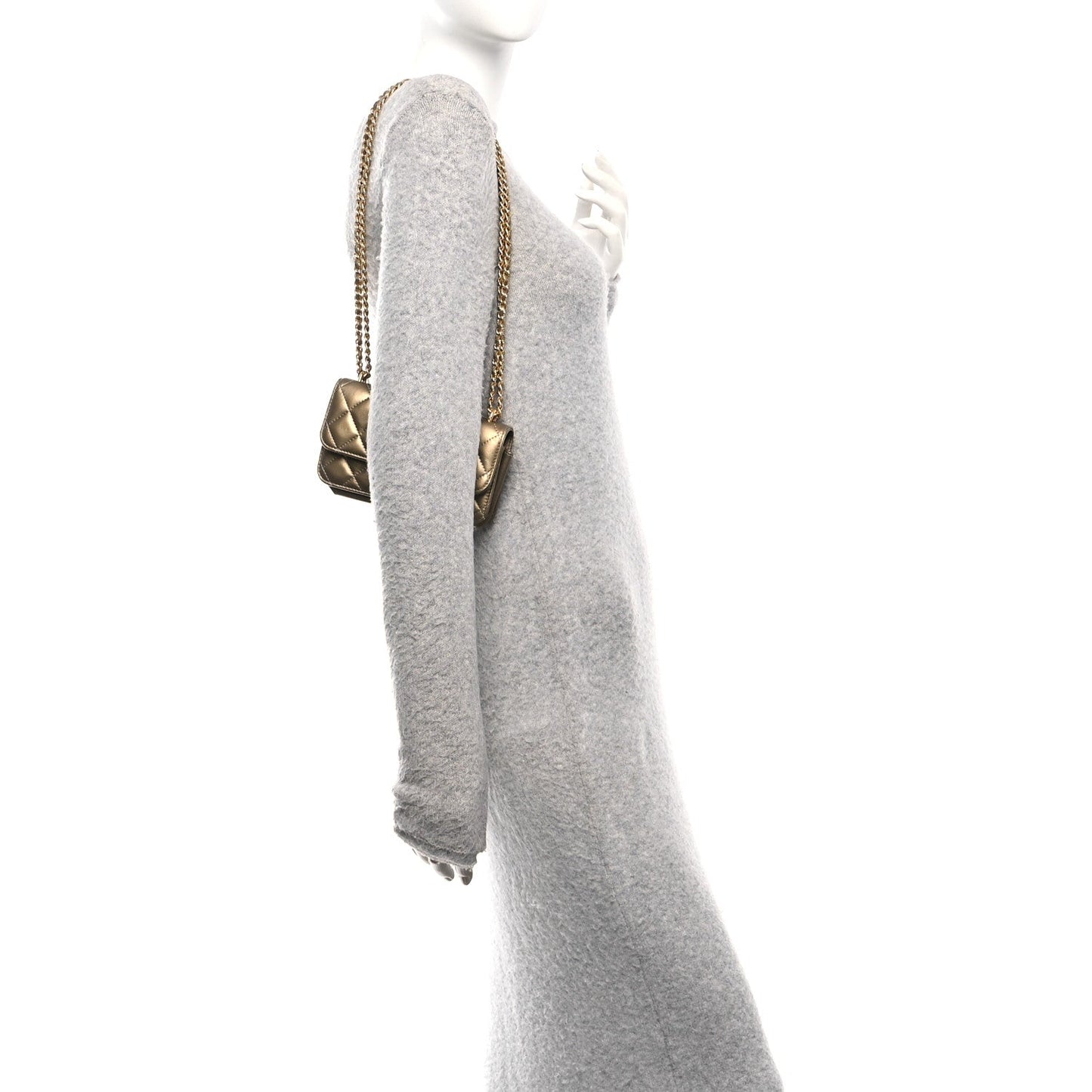 Metallic Lambskin Quilted Dynasty Flap Phone Holder With Chain Gold
