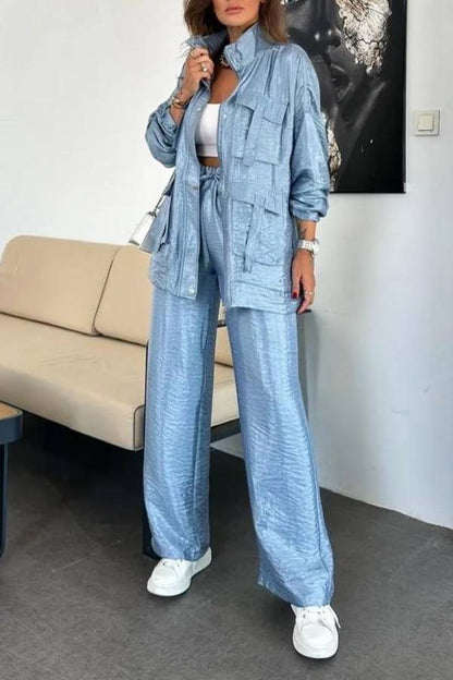 Chaqueta holgada estilo cargo con cremallera y bolsillo con solapa de tela metalizada Easy on Me