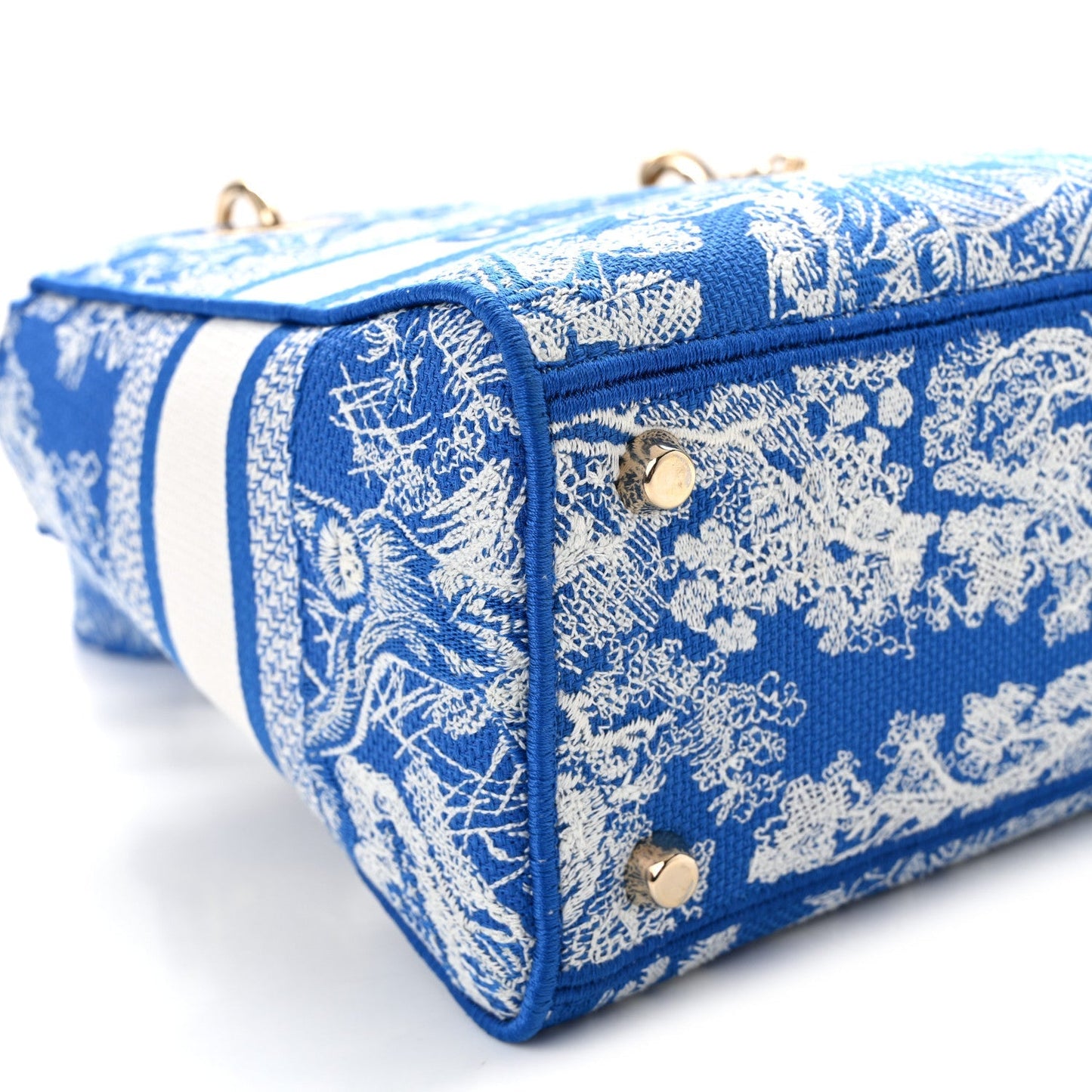 Canvas Toile De Jouy Reverse Embroidered Medium Lady D-Lite Fluorescent Blue