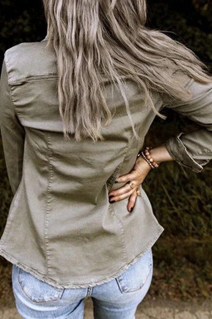 Cárdigan liso sexy de moda para adultos, cuello vuelto, manga larga, mezclilla regular (3 colores)