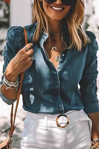Moda urbana, cuello vuelto liso, manga larga, mezclilla regular