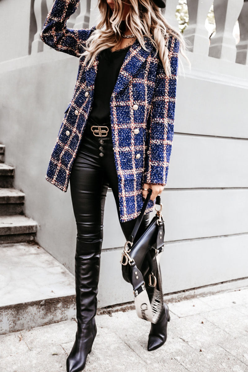 Fashion Street Plaid Turn-back Collar Outerwear(5 Colors)