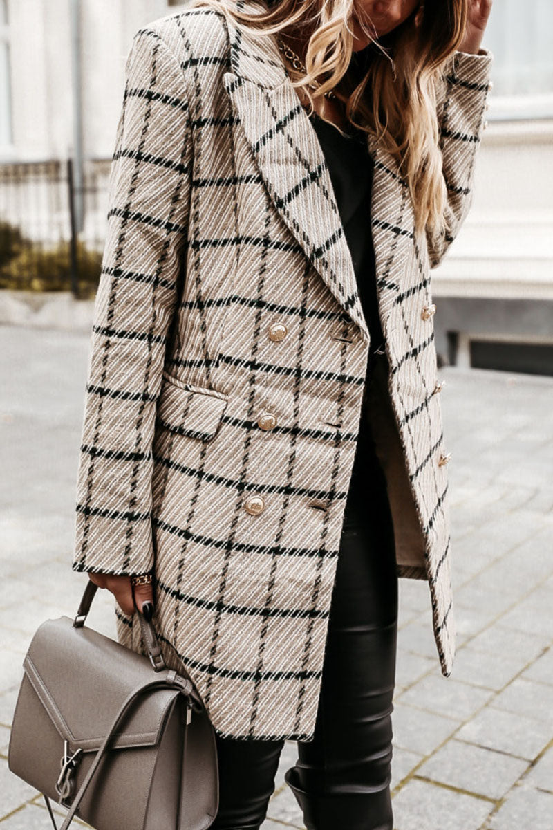 Fashion Street Plaid Turn-back Collar Outerwear(5 Colors)