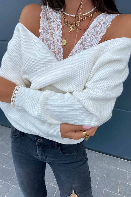 Suéteres de cuello en V con retazos, sexys y a la moda (3 colores)