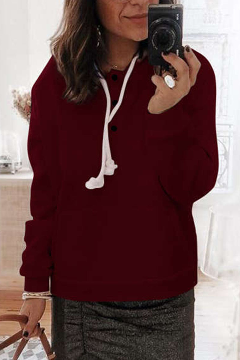 Tops casuales con cuello y capucha de patchwork sólido (6 colores)