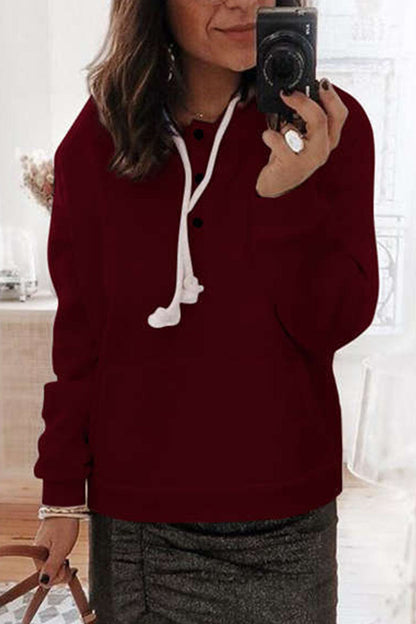 Tops casuales con cuello y capucha de patchwork sólido (6 colores)