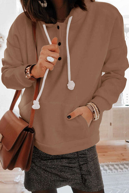 Tops casuales con cuello y capucha de patchwork sólido (6 colores)