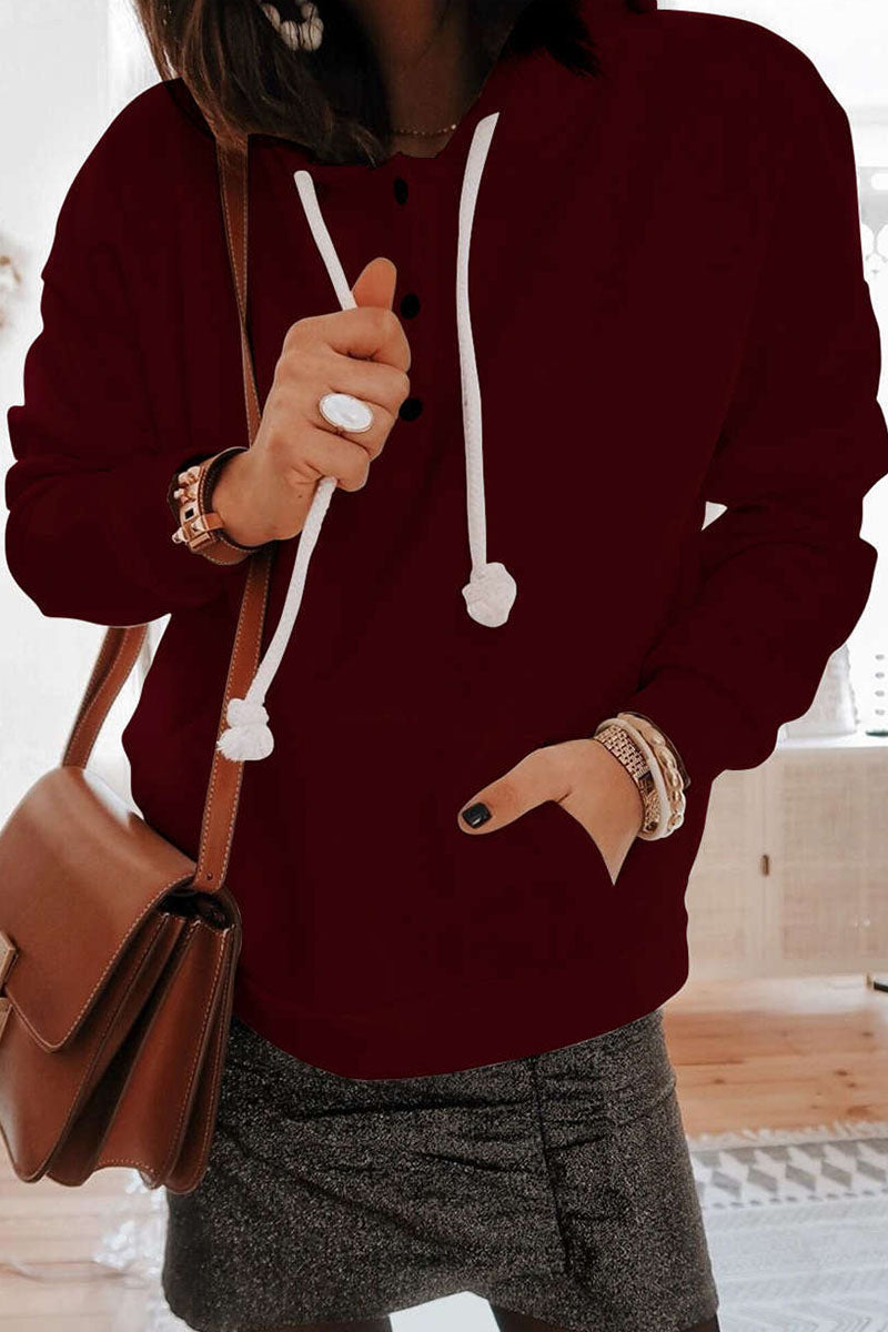 Tops casuales con cuello y capucha de patchwork sólido (6 colores)