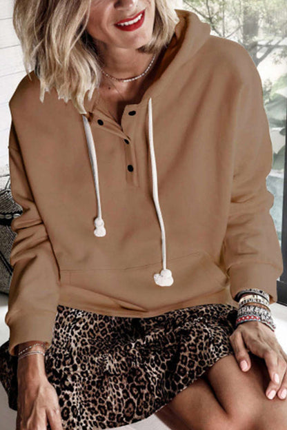 Tops casuales con cuello y capucha de patchwork sólido (6 colores)