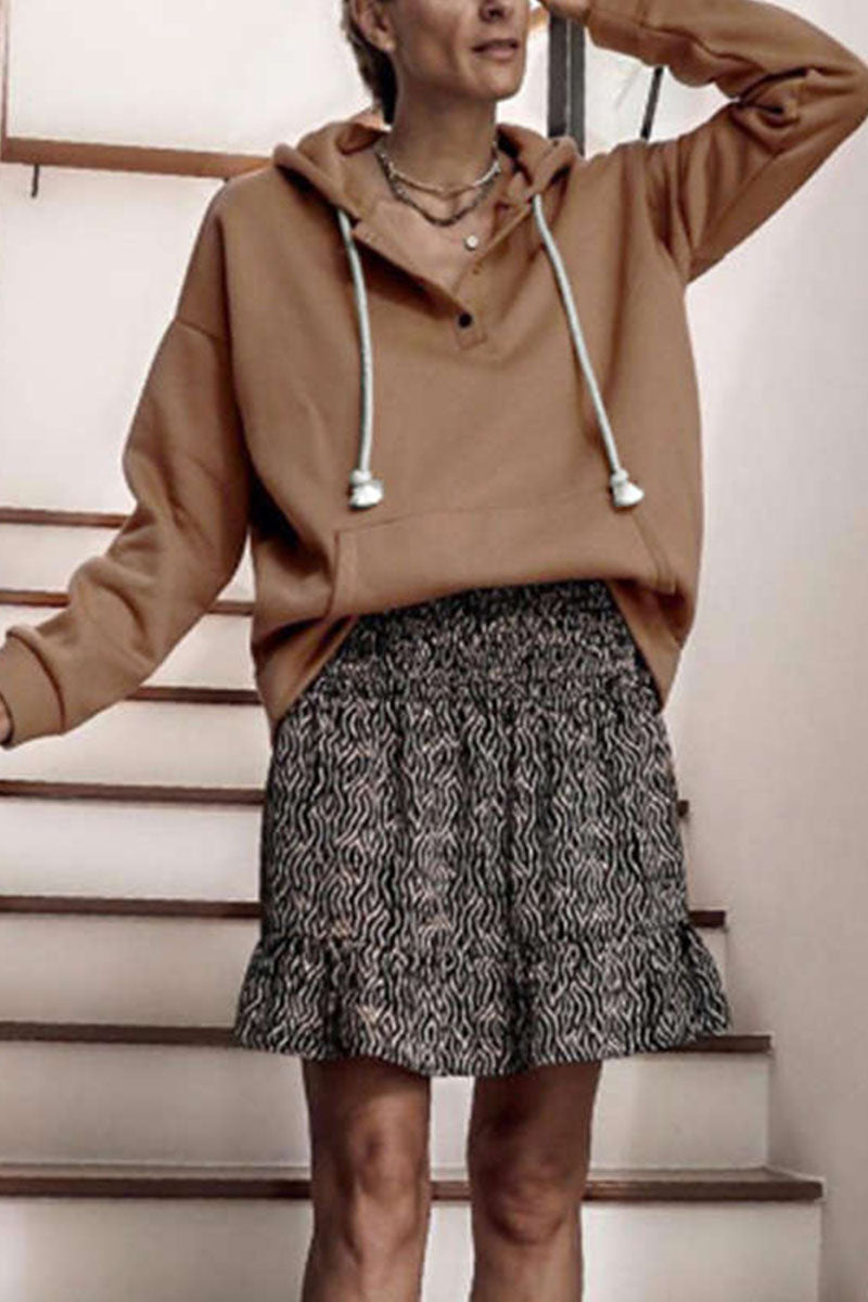Tops casuales con cuello y capucha de patchwork sólido (6 colores)