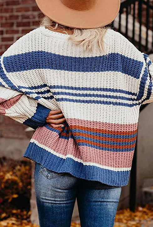 Tops casuales de moda con cuello redondo y rayas de patchwork para la calle