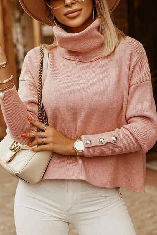 Tops casuales de cuello vuelto con parches sólidos (2 colores)