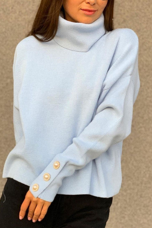 Tops casuales de cuello vuelto con parches sólidos (2 colores)