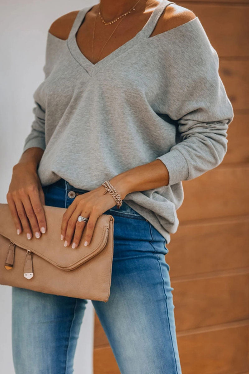 Tops casuales de moda con cuello en V y parches sólidos