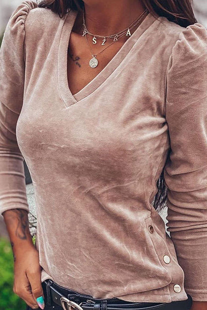 Tops de cuello en V lisos de moda urbana