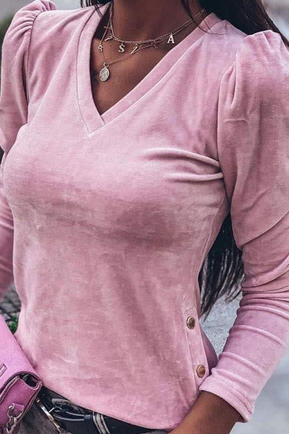 Tops de cuello en V lisos de moda urbana