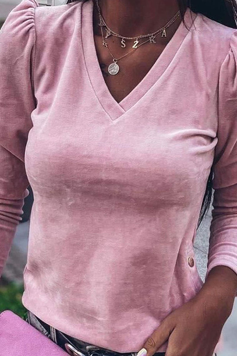 Tops de cuello en V lisos de moda urbana