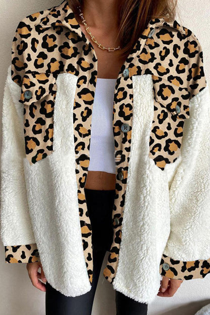 Prendas de abrigo informales de moda con cuello vuelto y retazos de leopardo