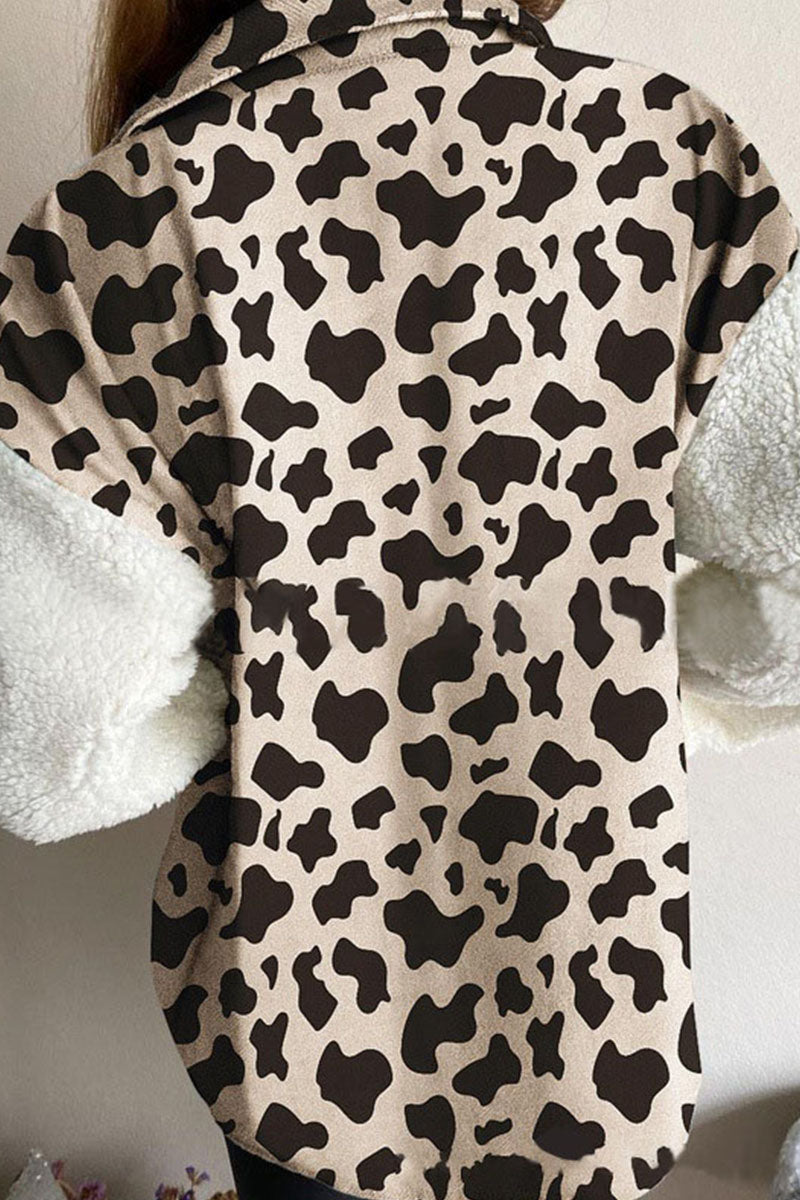 Prendas de abrigo informales de moda con cuello vuelto y retazos de leopardo