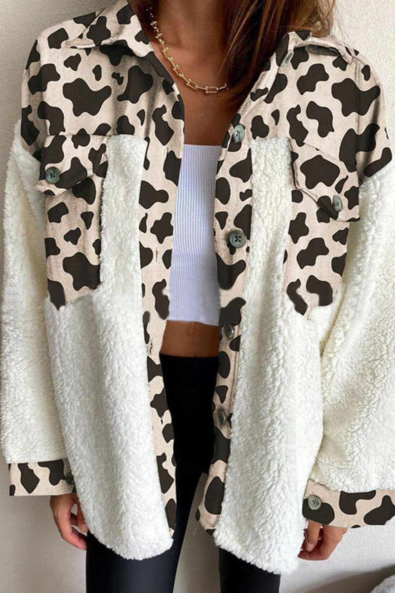 Prendas de abrigo informales de moda con cuello vuelto y retazos de leopardo