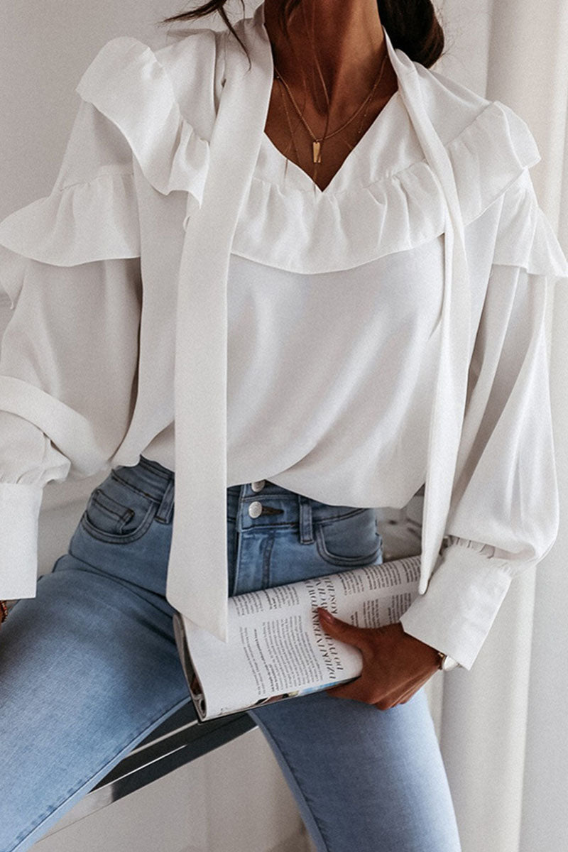 Tops de cuello vuelto con frenillo y patchwork liso de moda urbana
