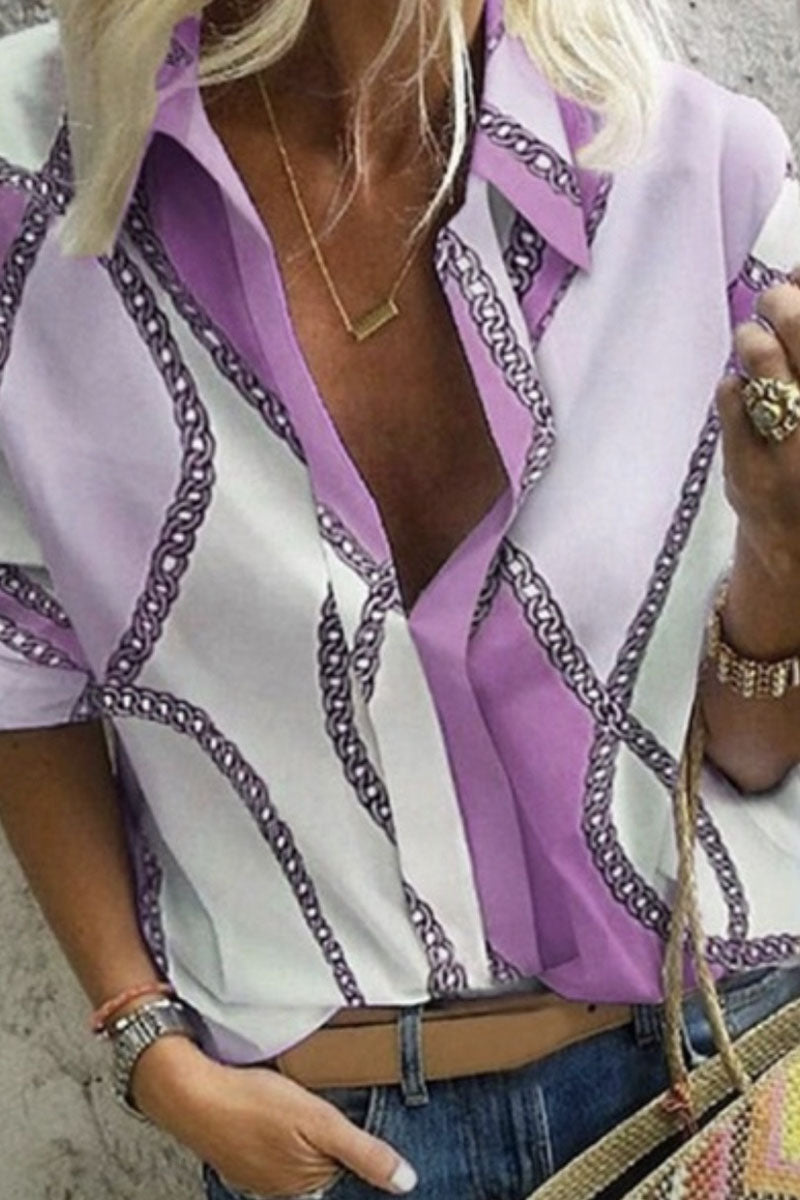 Fashion Street Print Turndown Collar Tops(5 colors)