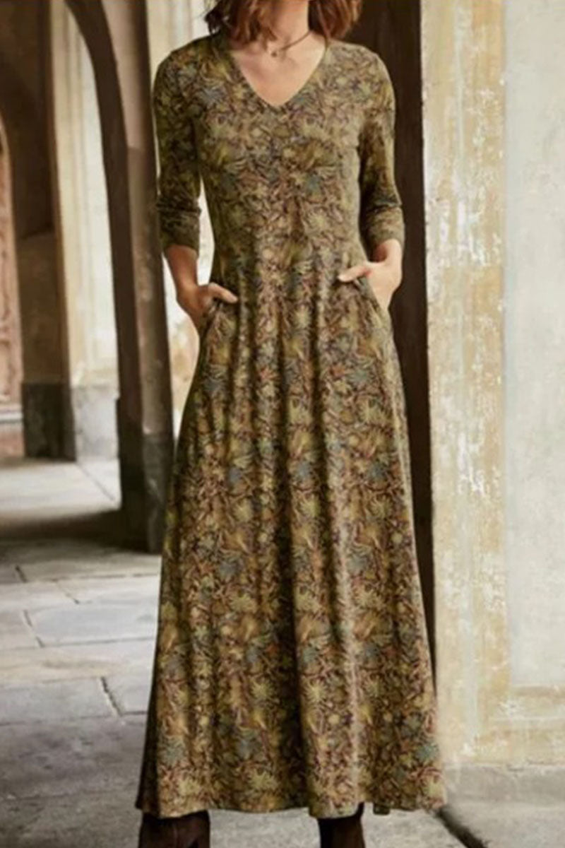 Vestidos casuales con cuello en V, estampados de patchwork y corte en A (4 colores)