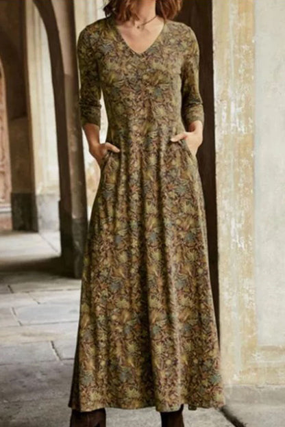 Vestidos casuales con cuello en V, estampados de patchwork y corte en A (4 colores)