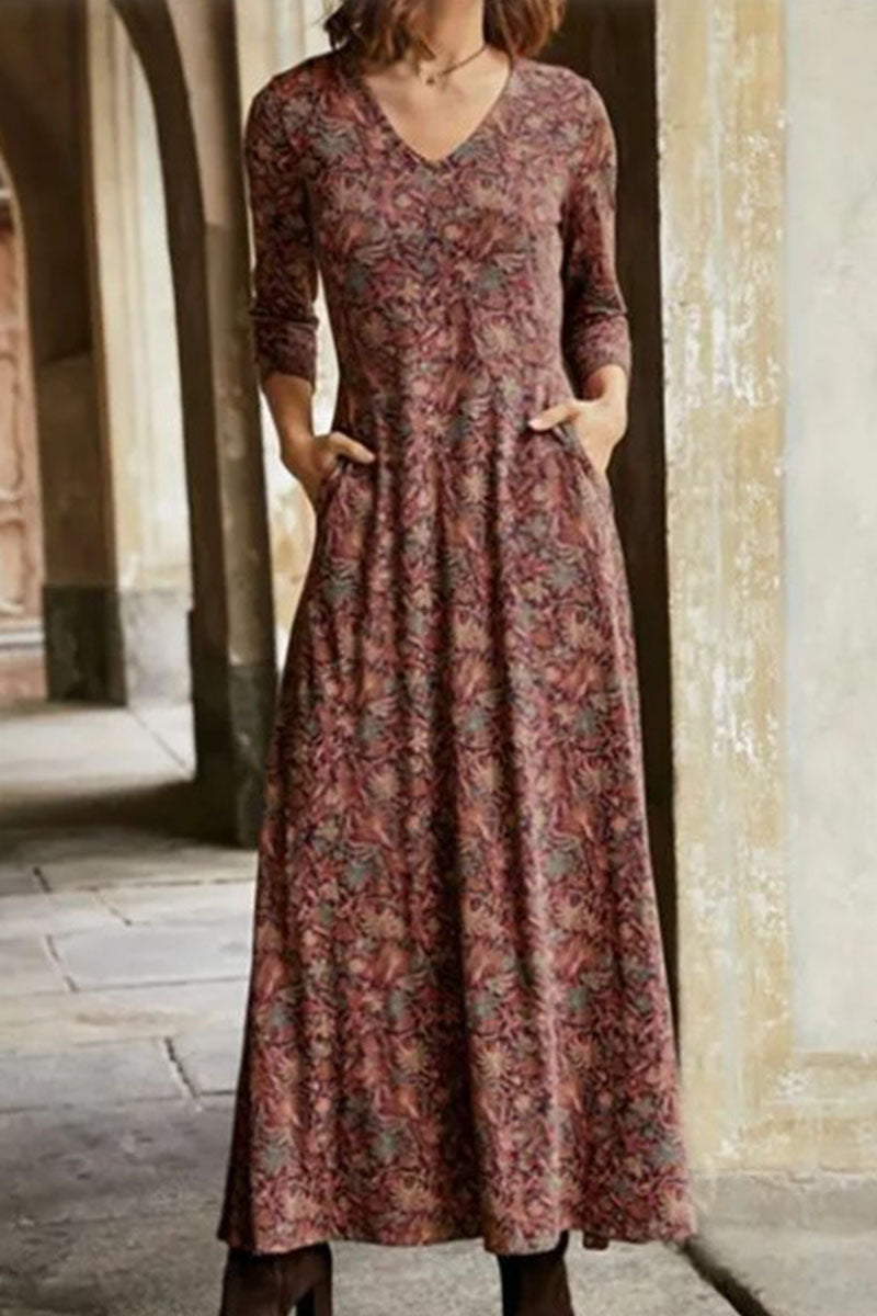 Vestidos casuales con cuello en V, estampados de patchwork y corte en A (4 colores)