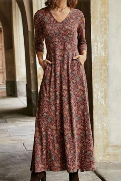 Vestidos casuales con cuello en V, estampados de patchwork y corte en A (4 colores)