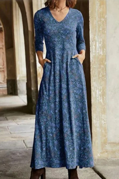 Vestidos casuales con cuello en V, estampados de patchwork y corte en A (4 colores)
