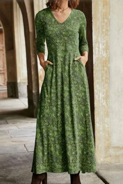 Vestidos casuales con cuello en V, estampados de patchwork y corte en A (4 colores)
