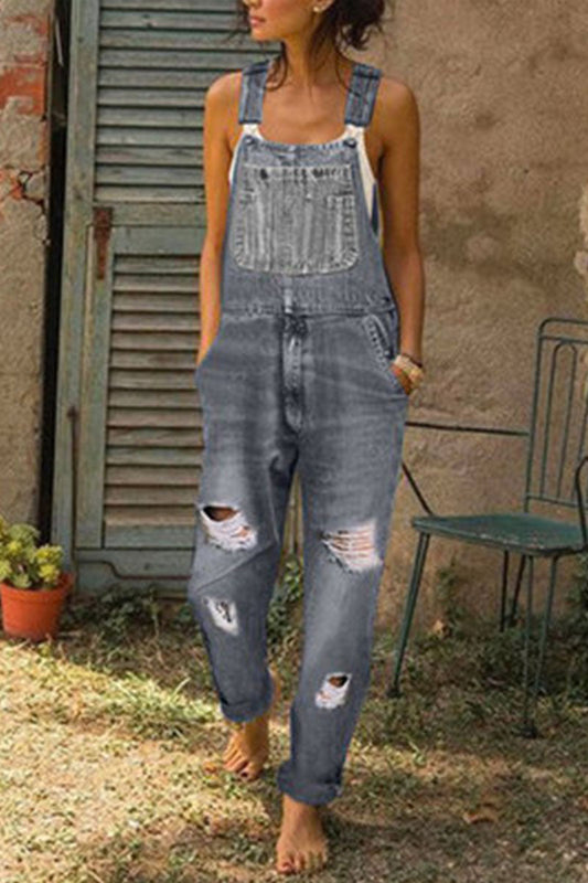 Moda Casual Sólido Desgarrado Suelto Denim
