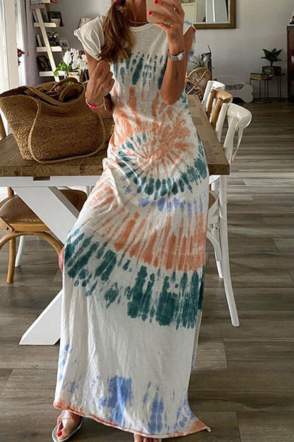 Vestidos de moda con estampado callejero, aberturas y cuello redondo irregulares
