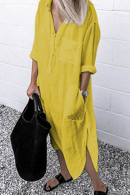 Vestido camisero de cuello vuelto liso de moda urbana (6 colores)