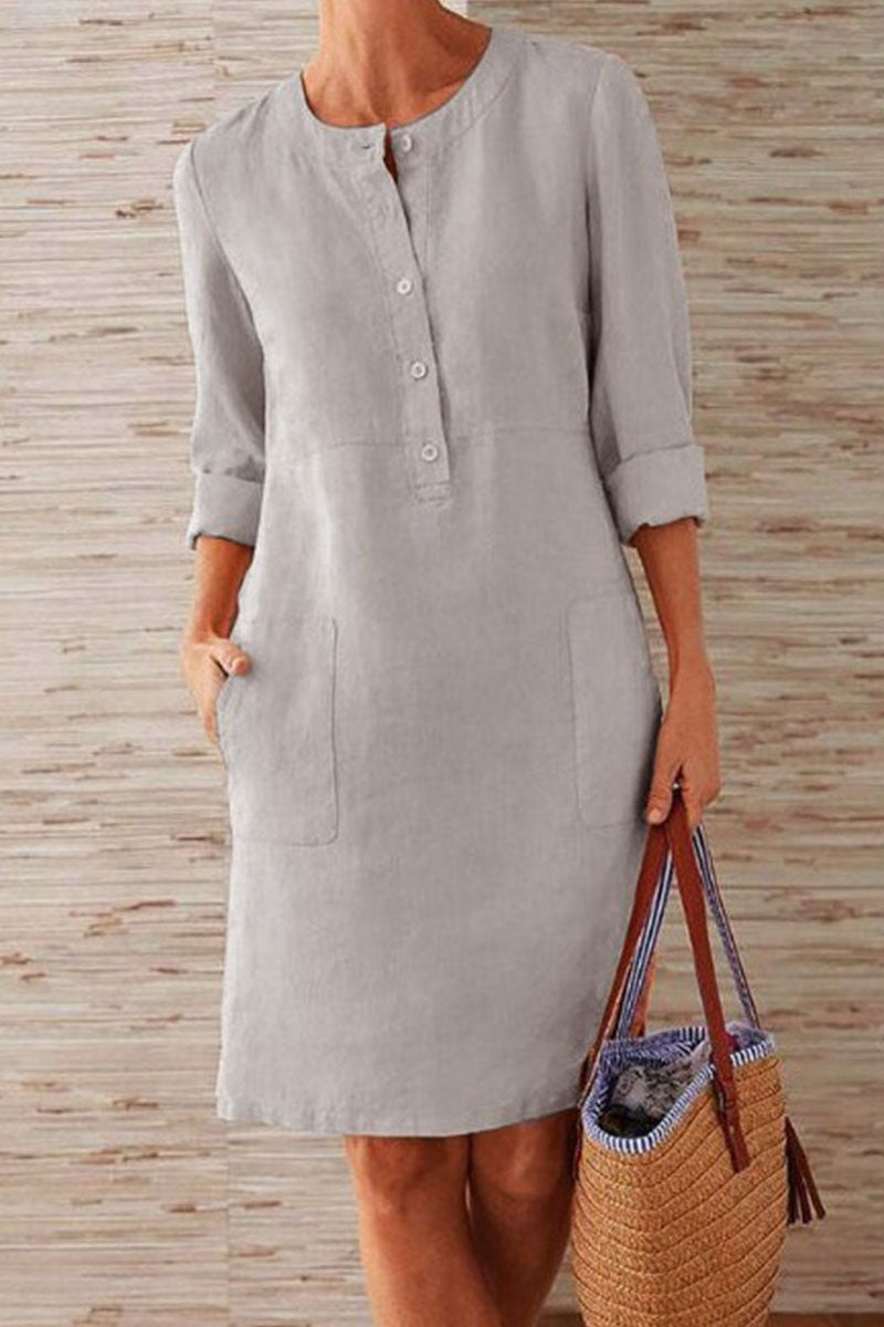 Vestidos de moda urbana, lisos, con cuello redondo y corte A (10 colores)