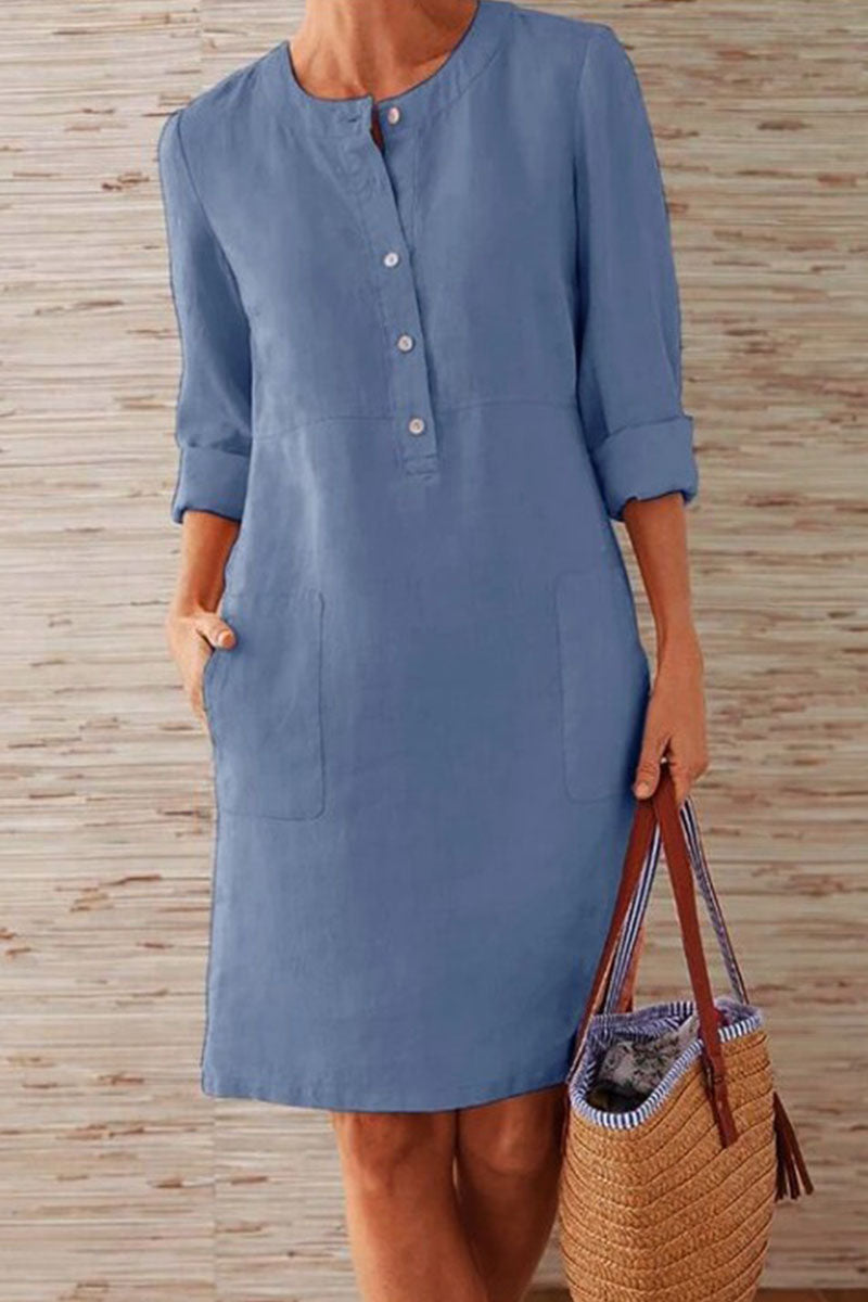 Vestidos de moda urbana, lisos, con cuello redondo y corte A (10 colores)